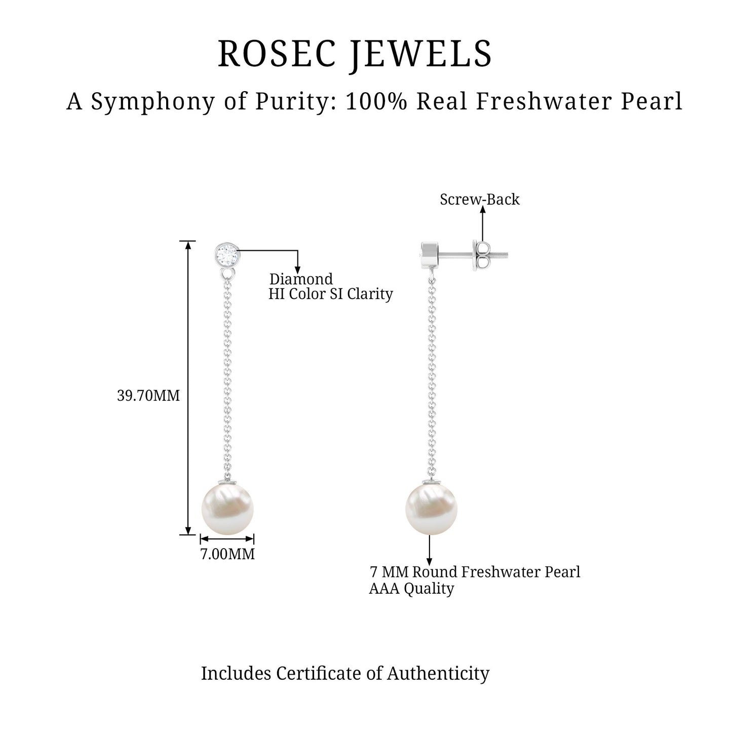 6 Carat Freshwater Pearl and Diamond Chain Drop Earrings