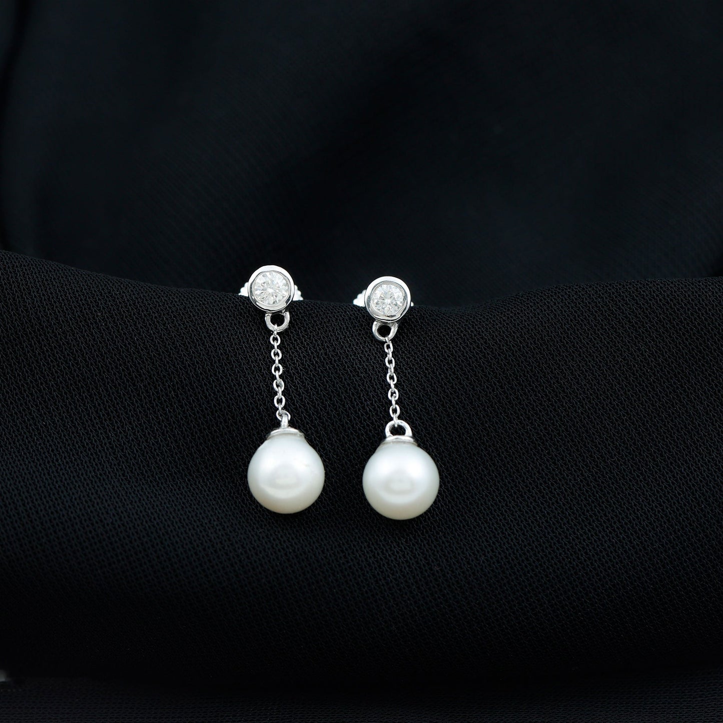 6 Carat Freshwater Pearl and Diamond Chain Drop Earrings