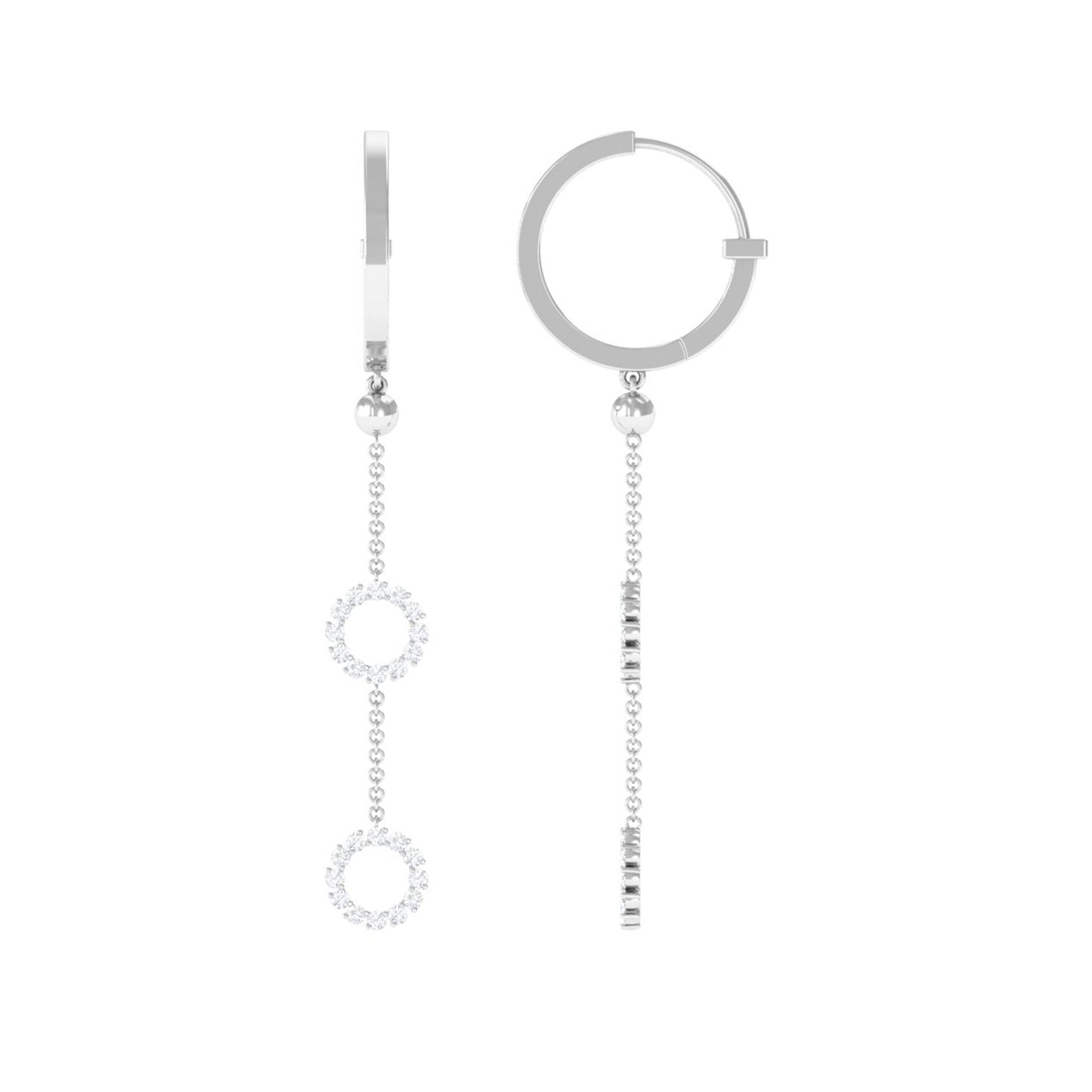 Open Circle Diamond Dangle Chain Hoop Earrings