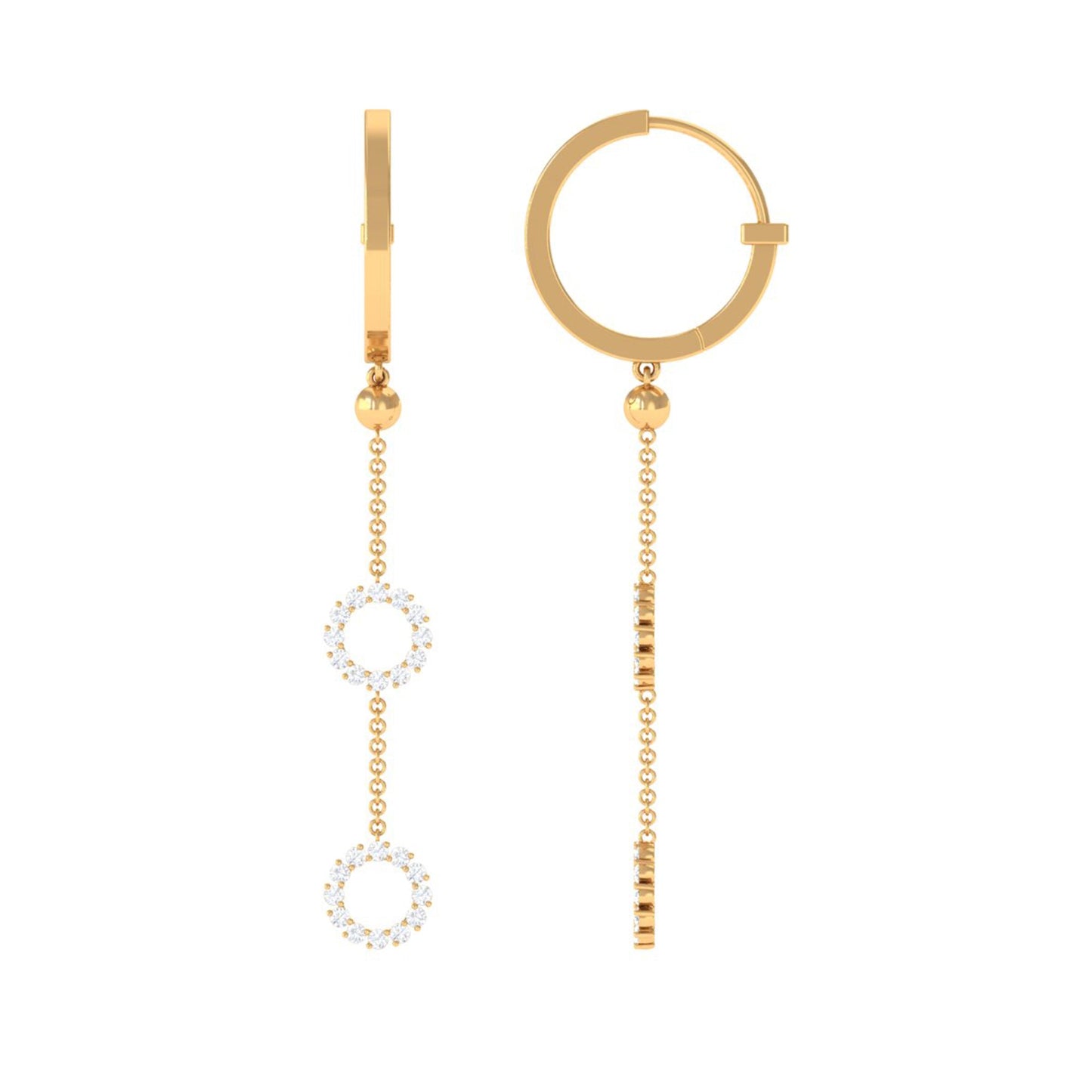 Open Circle Diamond Dangle Chain Hoop Earrings