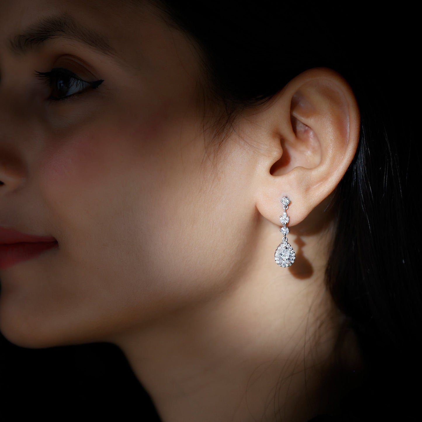 Certified Moissanite Wedding Dangling Earrings in Silver