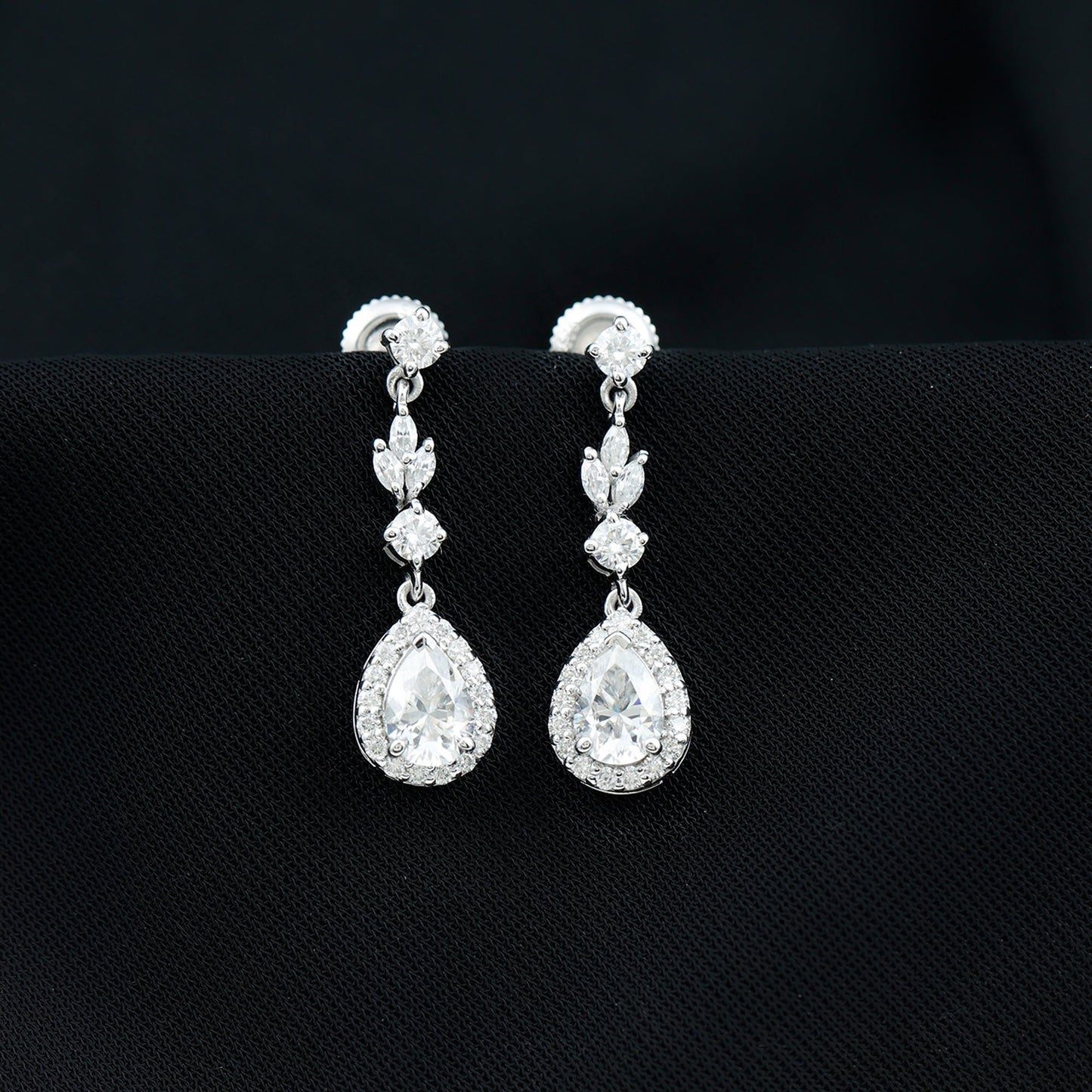 Classic Pear Shape Moissanite Bridal Dangle Earrings