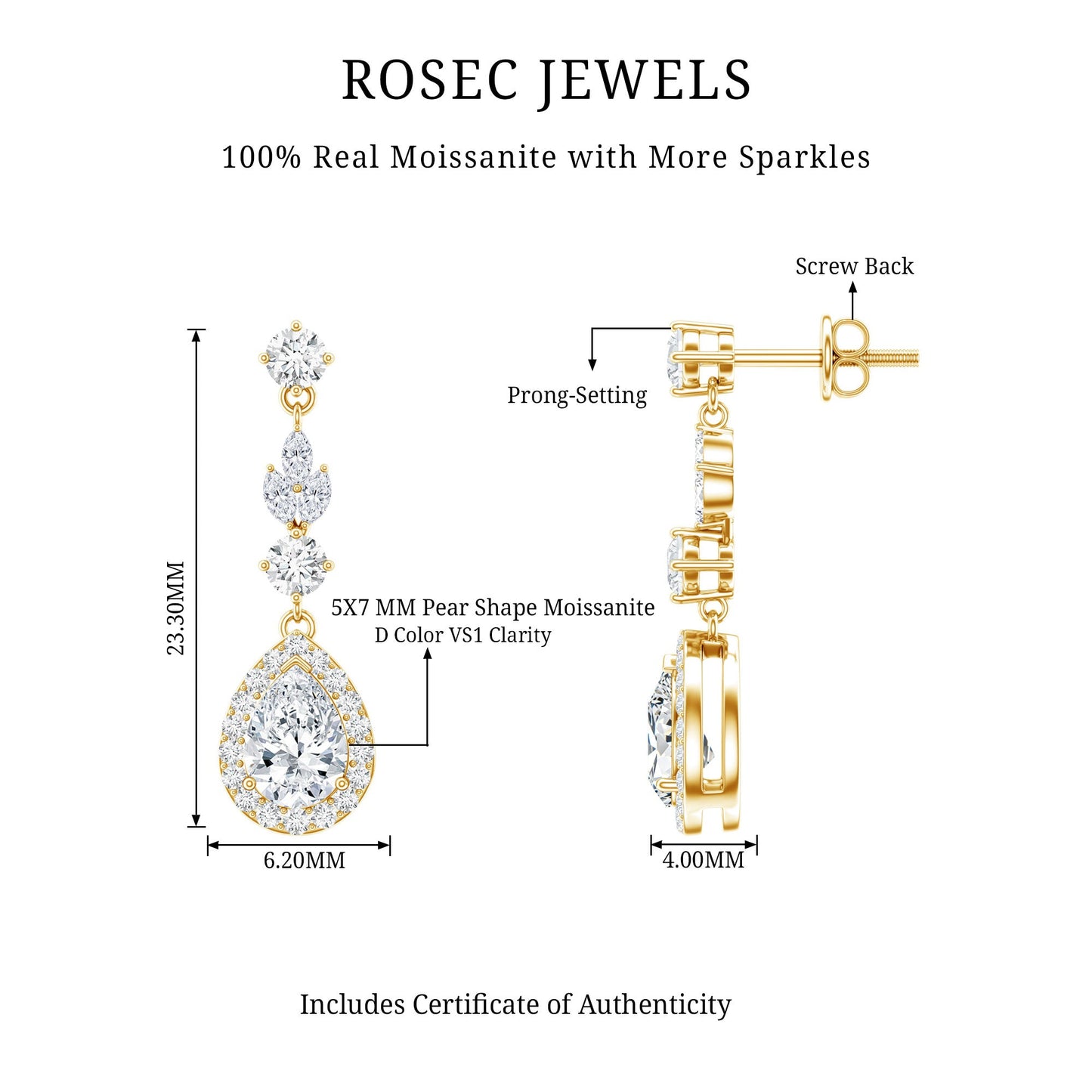 Classic Pear Shape Moissanite Bridal Dangle Earrings