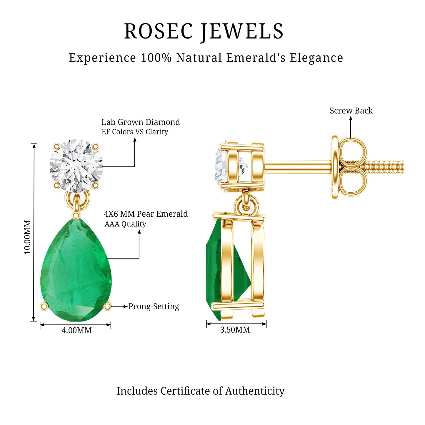 Certified Emerald and Diamond Bridal Teardrop Earrings