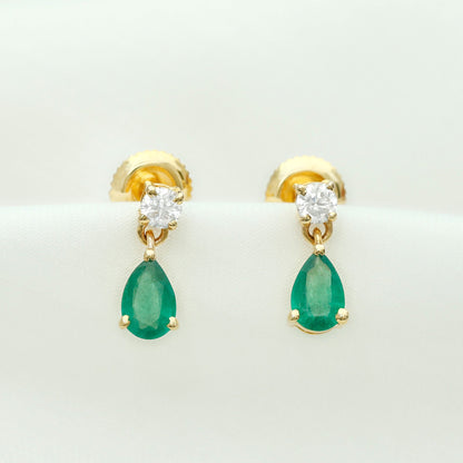 Certified Emerald and Diamond Bridal Teardrop Earrings