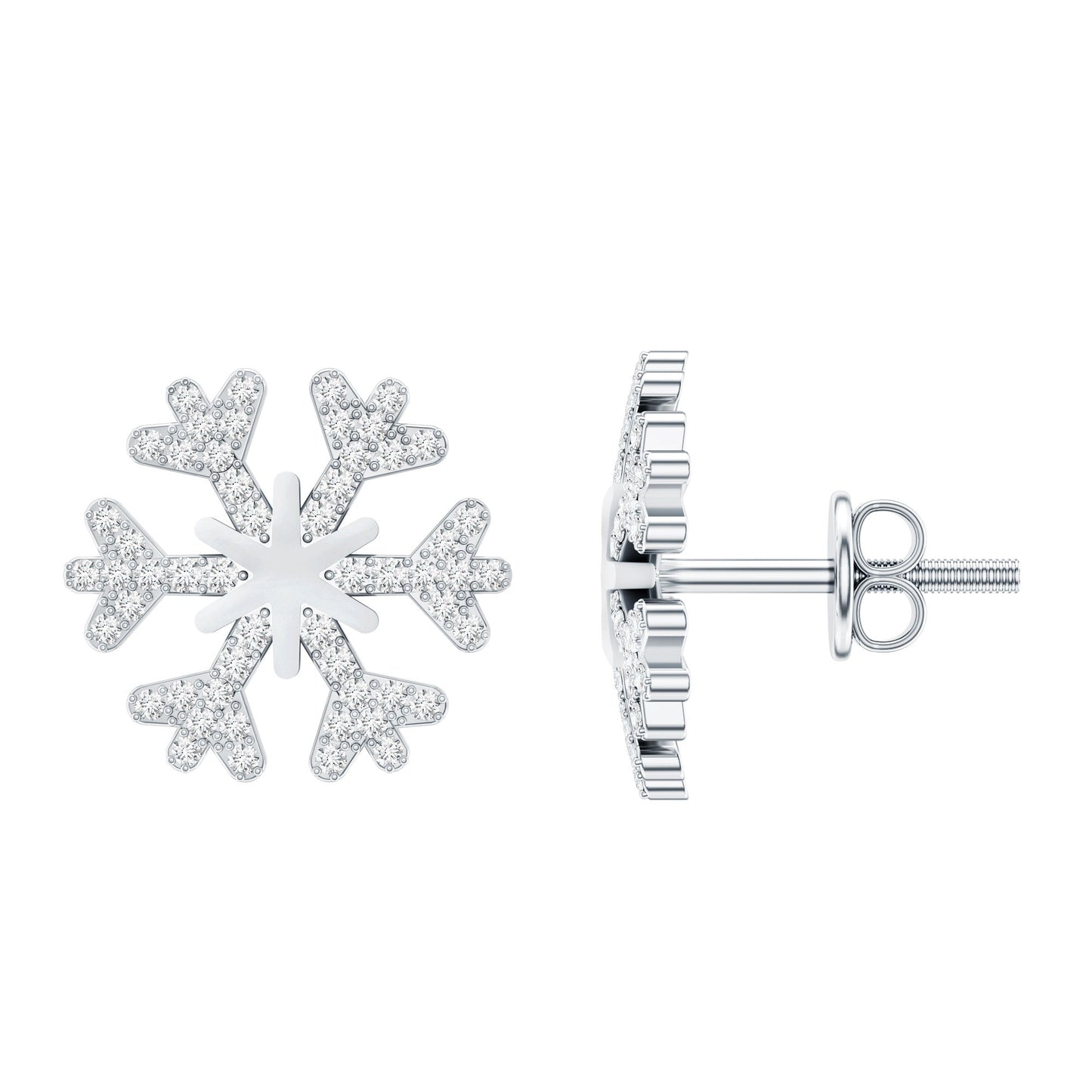 Natural Diamond Snowflake Earrings with Screw Back