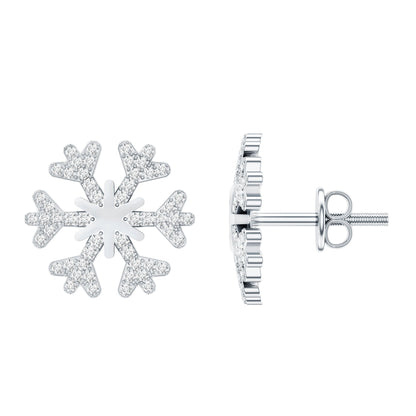 Natural Diamond Snowflake Earrings with Screw Back