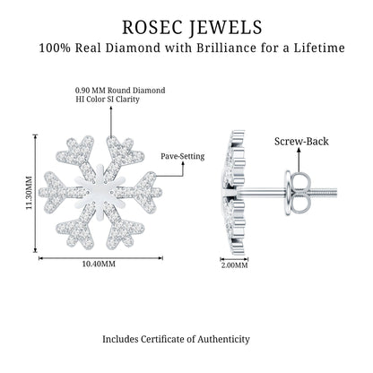 Natural Diamond Snowflake Earrings with Screw Back
