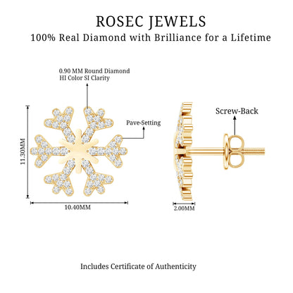 Natural Diamond Snowflake Earrings with Screw Back