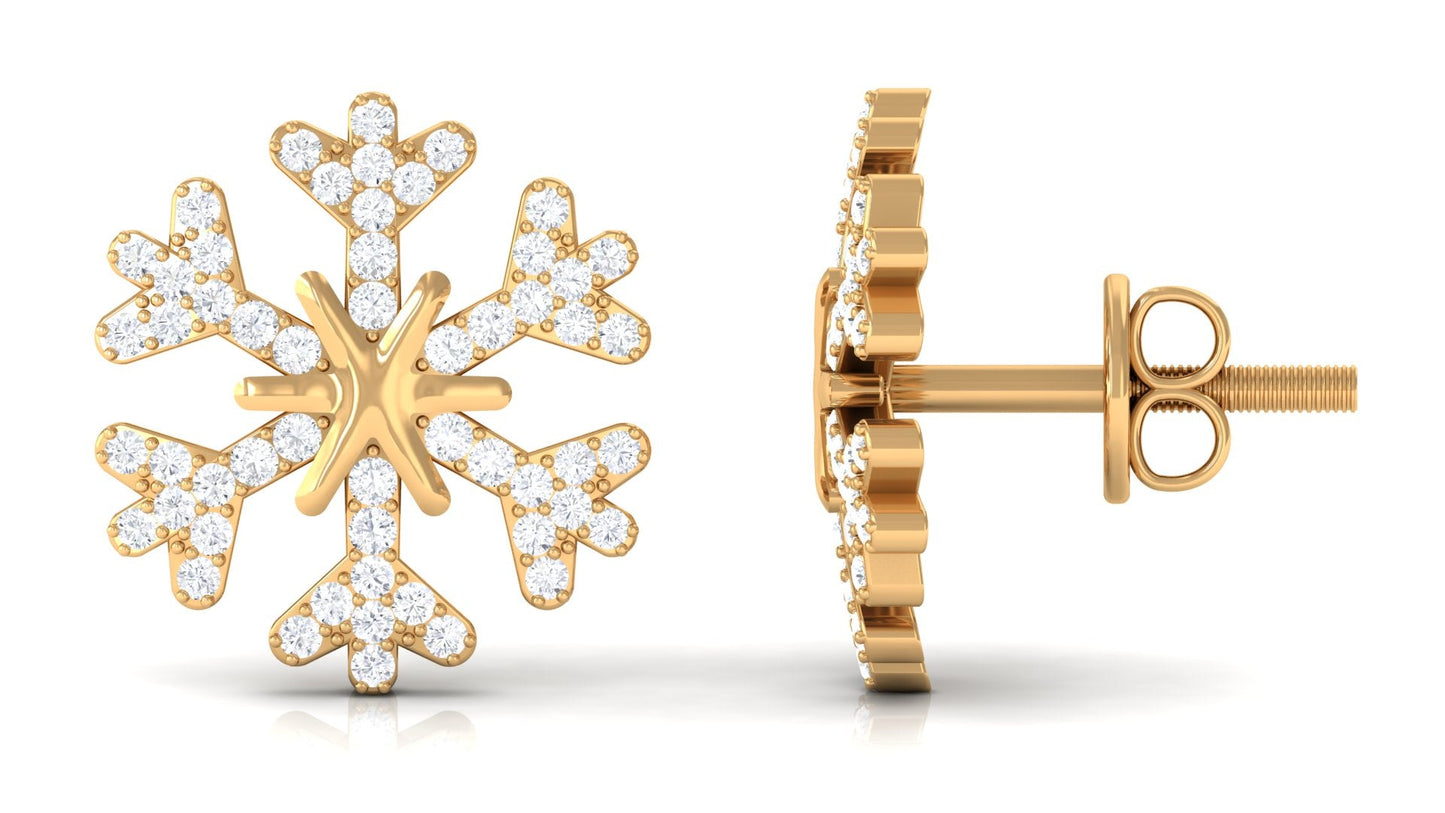 Natural Diamond Snowflake Earrings with Screw Back