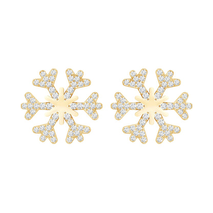 Natural Diamond Snowflake Earrings with Screw Back