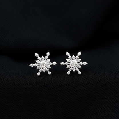 Bezel Set Diamond Snowflake Stud Earrings
