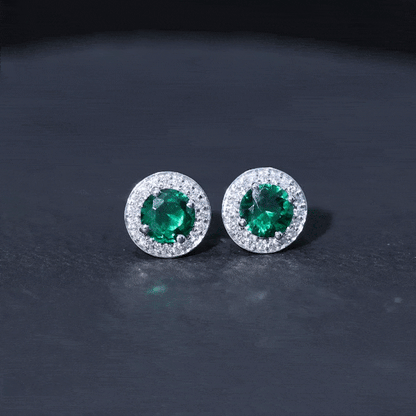 Lab Created Emerald and Diamond Wedding Stud Earrings