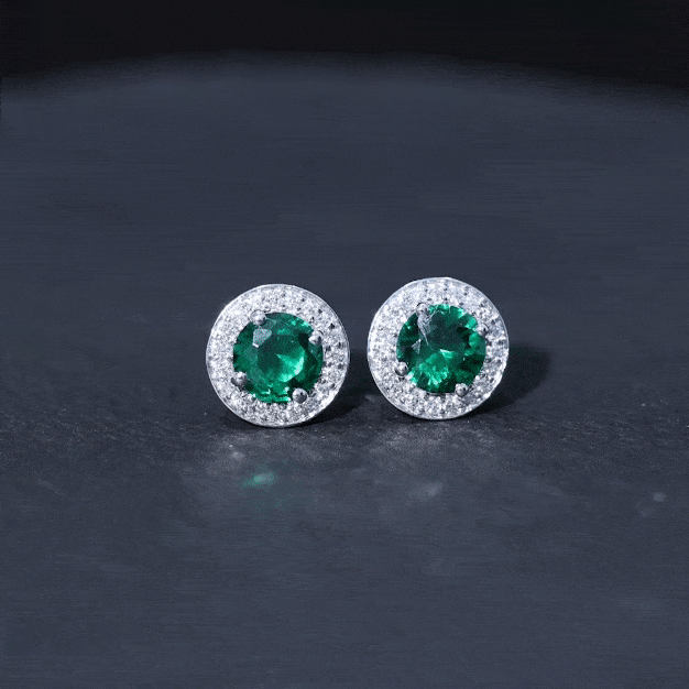 Lab Created Emerald and Diamond Wedding Stud Earrings