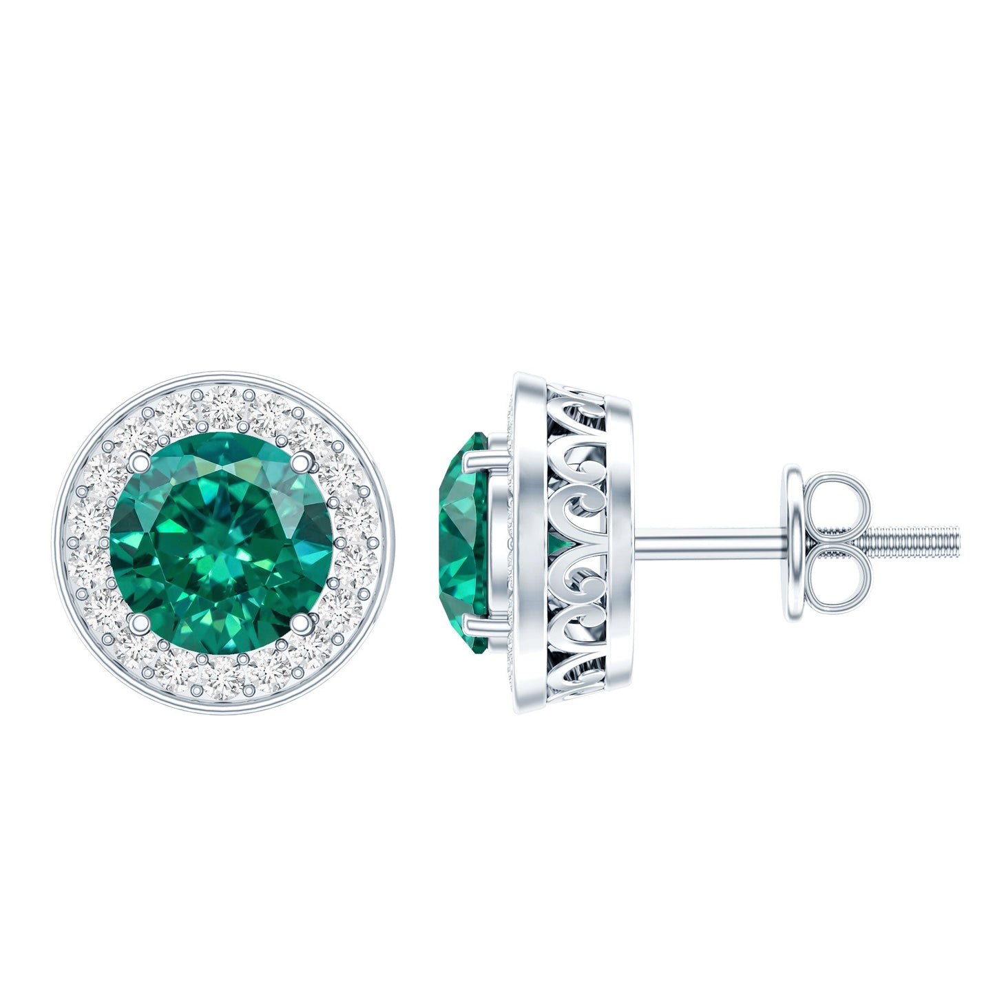 Lab Created Emerald and Diamond Wedding Stud Earrings