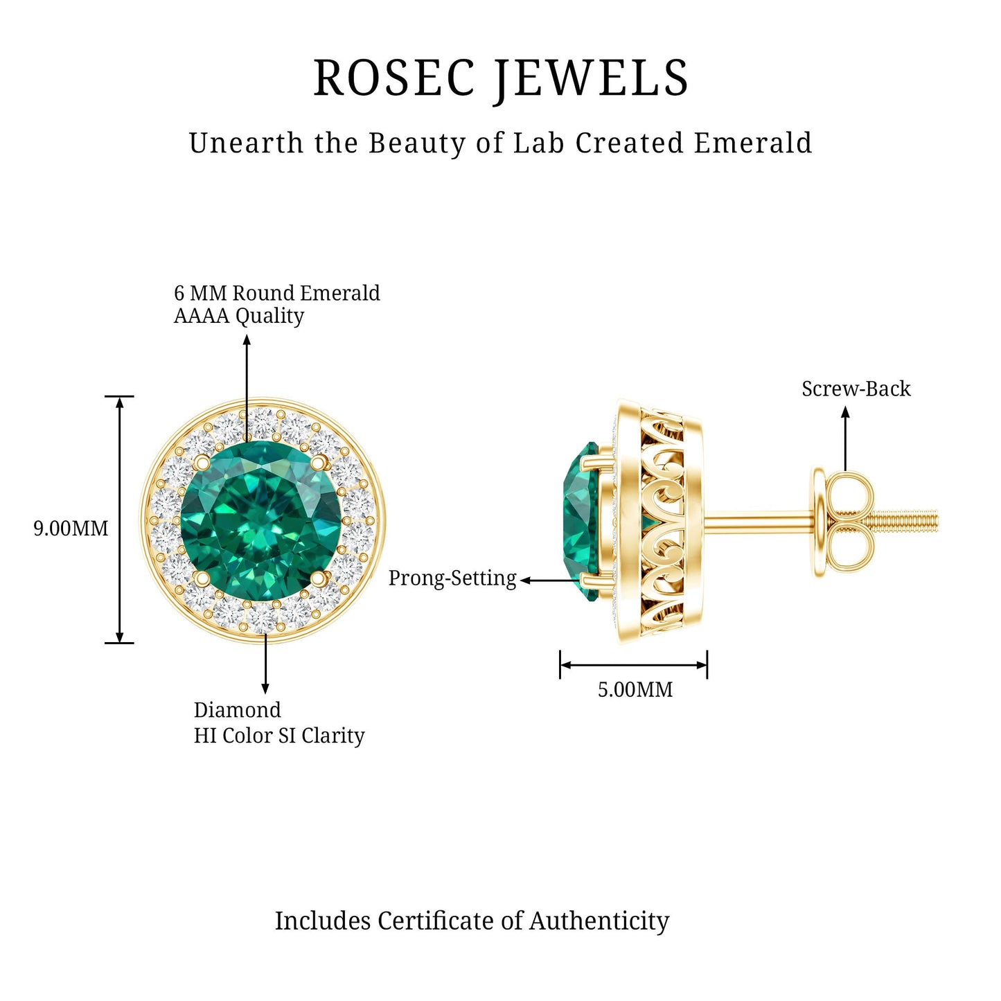 Lab Created Emerald and Diamond Wedding Stud Earrings