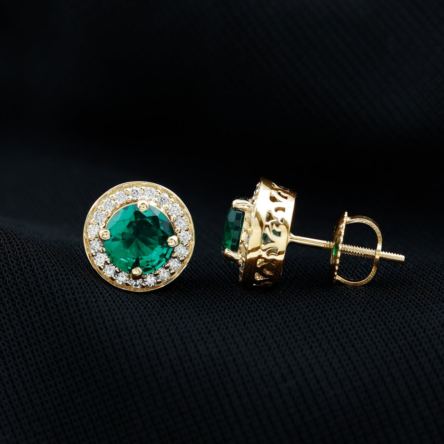 Lab Created Emerald and Diamond Wedding Stud Earrings