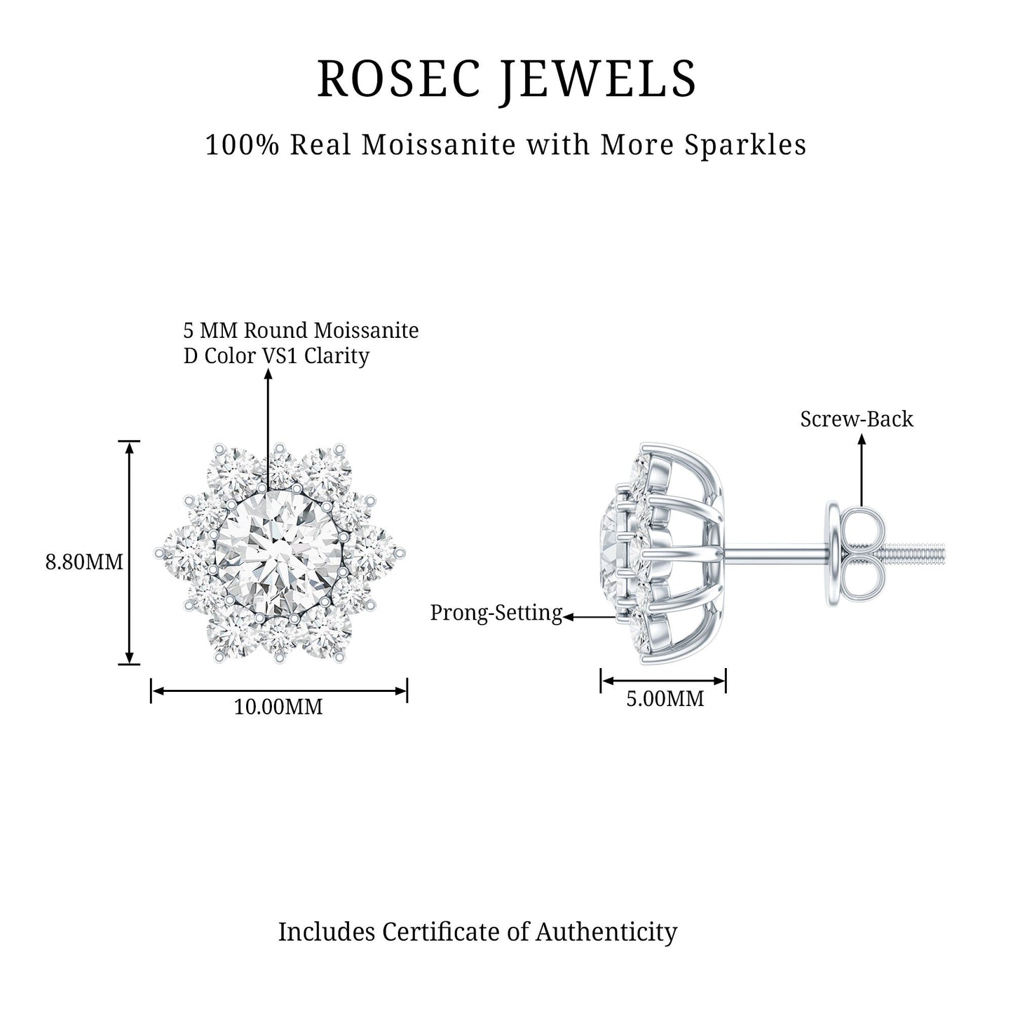 Certified Moissanite Floral Stud Earrings with Halo