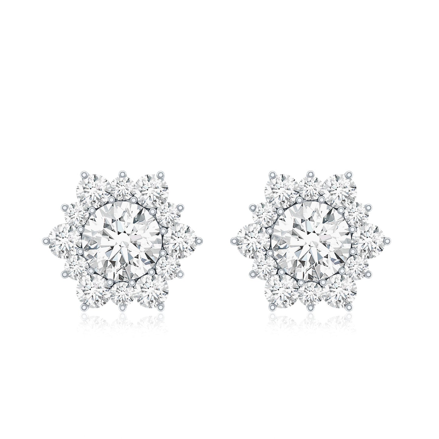 Certified Moissanite Floral Stud Earrings with Halo