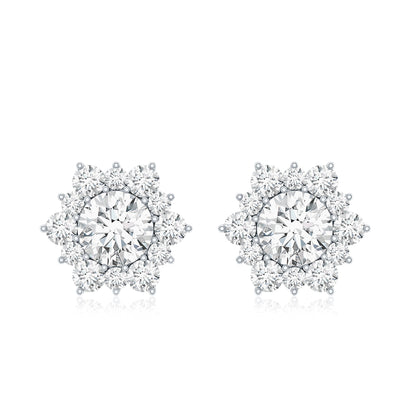 Certified Moissanite Floral Stud Earrings with Halo