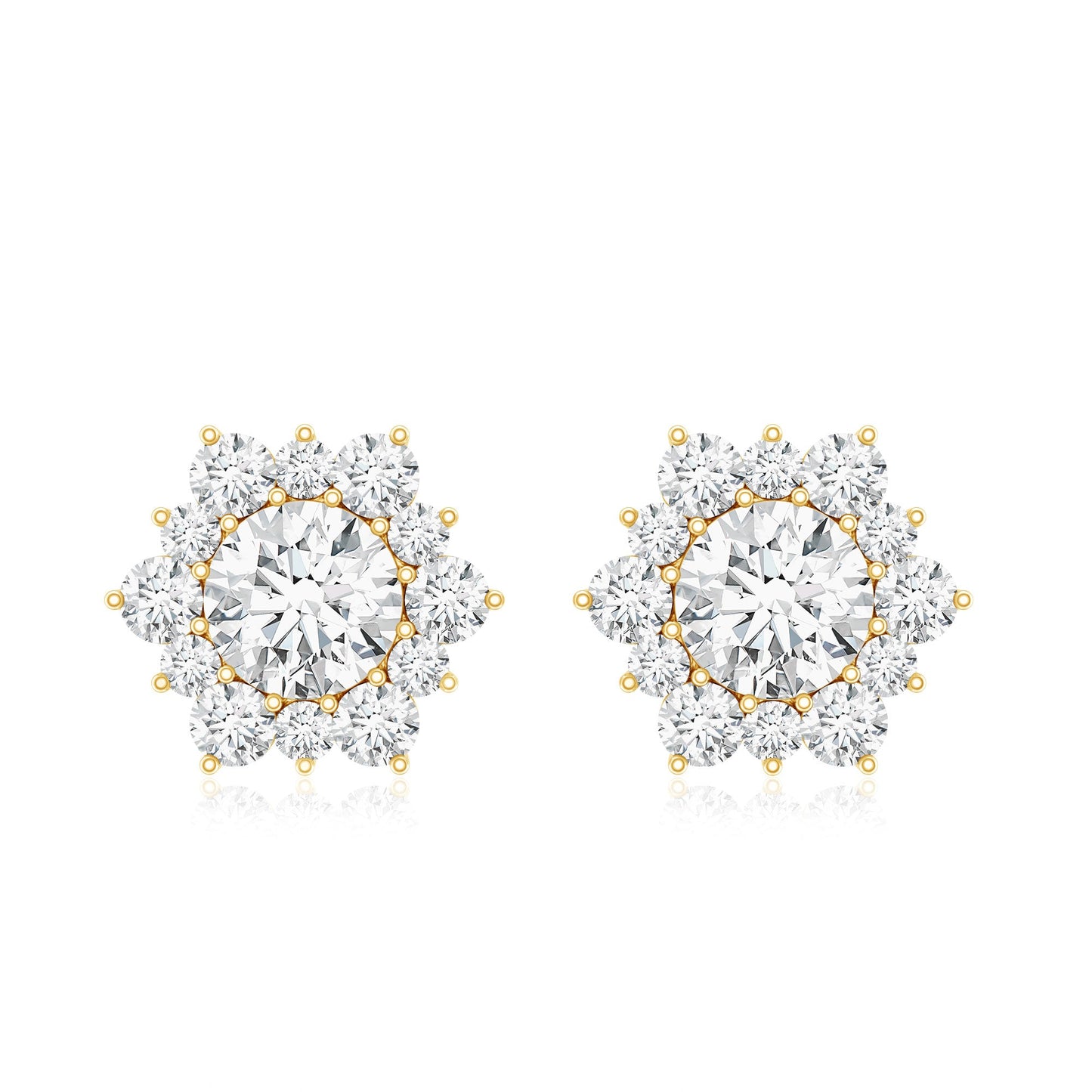 Certified Moissanite Floral Stud Earrings with Halo