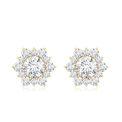 Certified Moissanite Floral Stud Earrings with Halo
