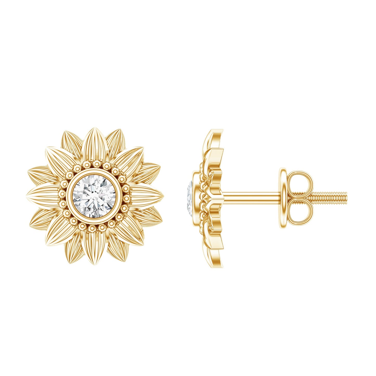 Diamond Sunflower Stud Earrings For Her