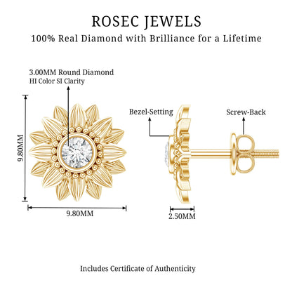 Diamond Sunflower Stud Earrings For Her