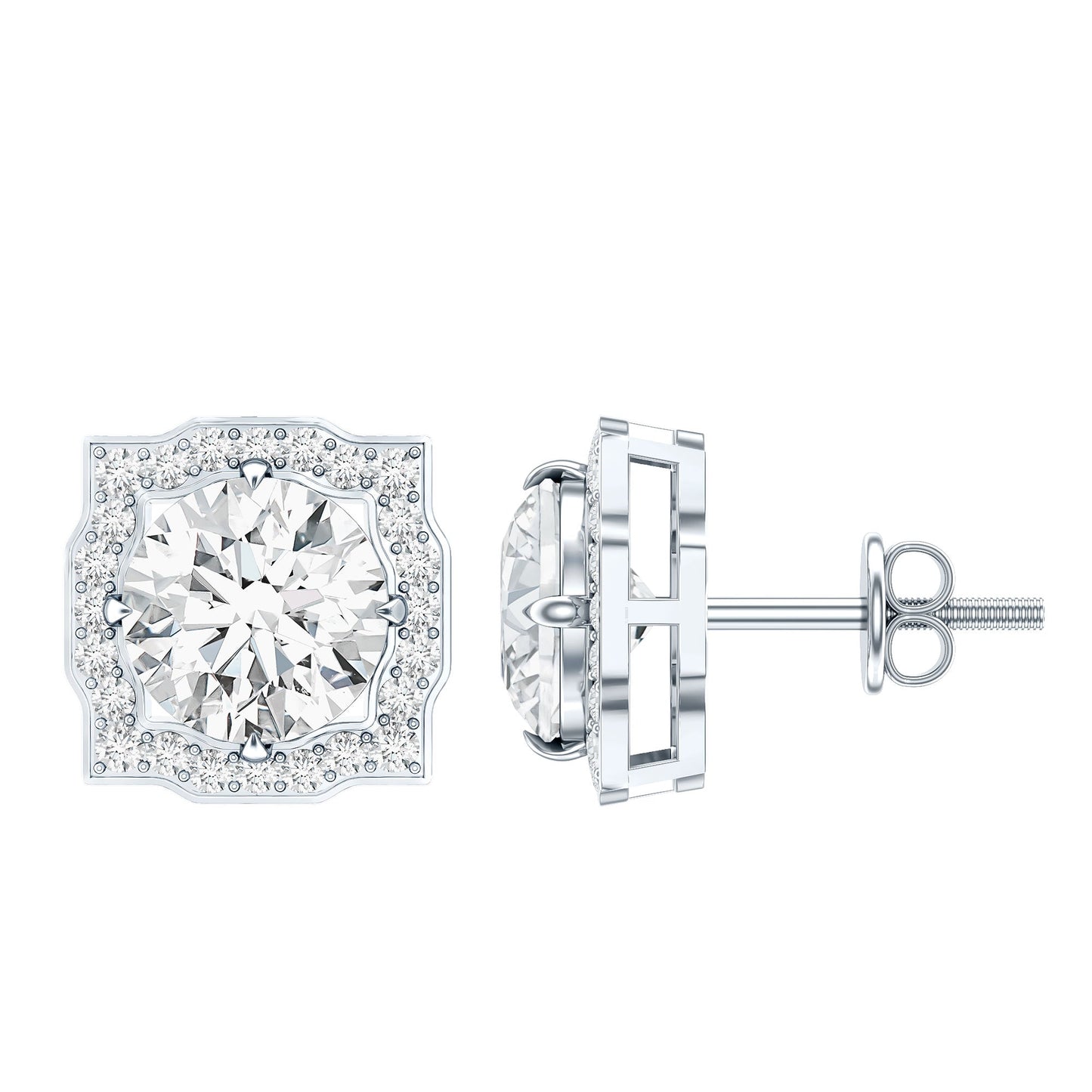 Certified Moissanite Bridal Stud Earrings with Halo for Women