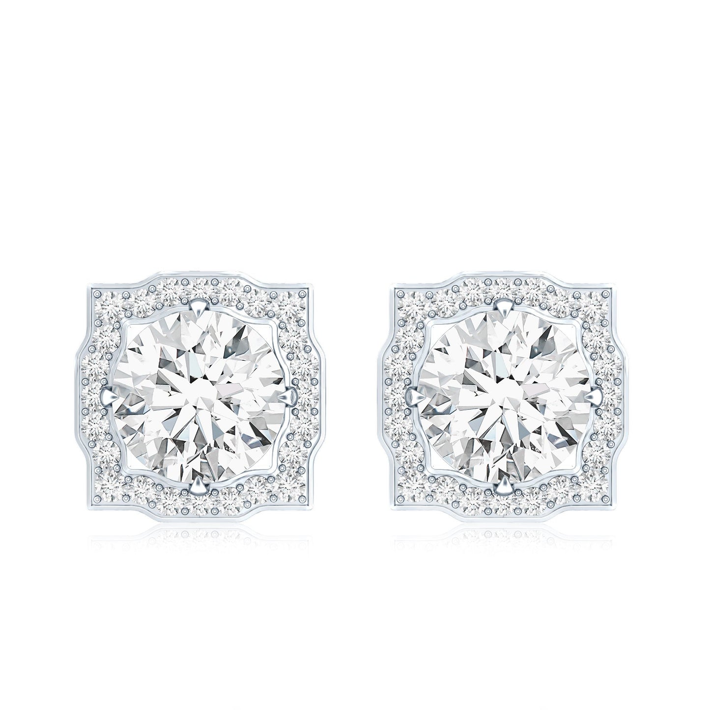 Certified Moissanite Bridal Stud Earrings with Halo for Women