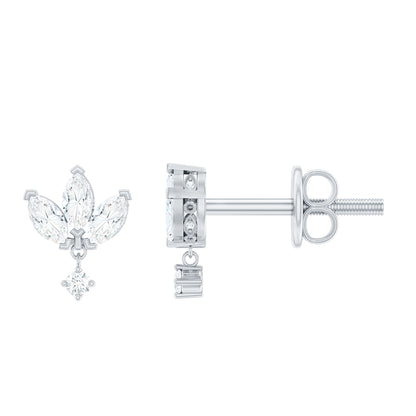 Genuine Diamond Lotus Flower Earrings for Women