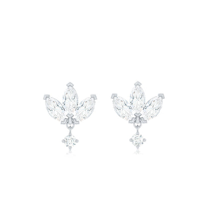 Genuine Diamond Lotus Flower Earrings for Women