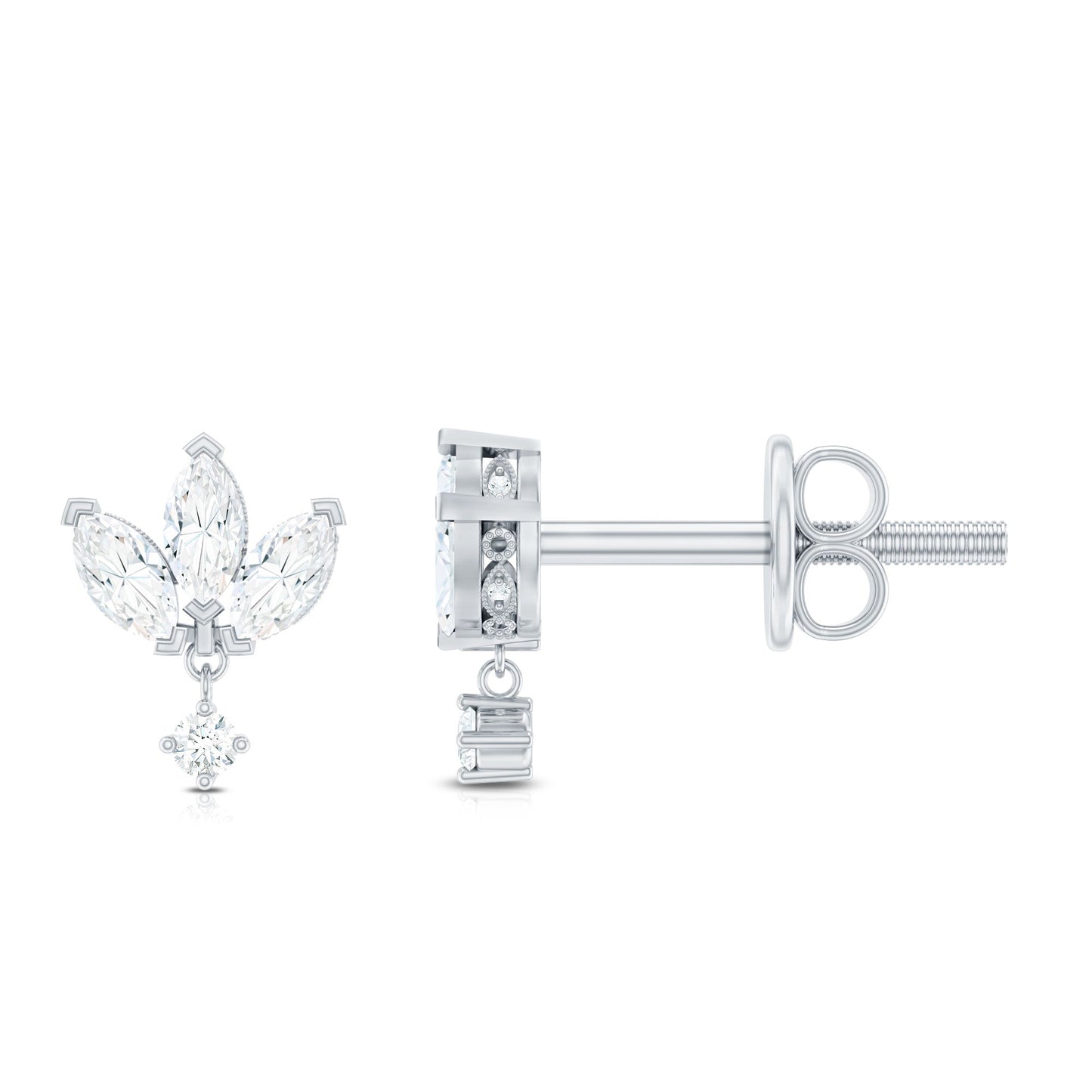 Genuine Diamond Lotus Flower Earrings for Women