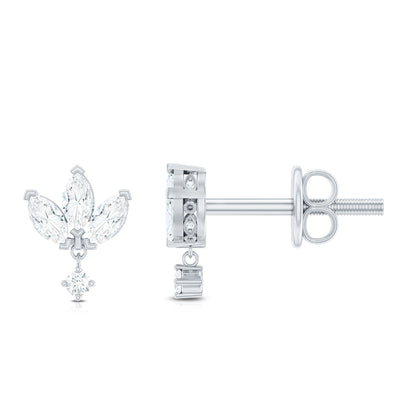 Genuine Diamond Lotus Flower Earrings for Women