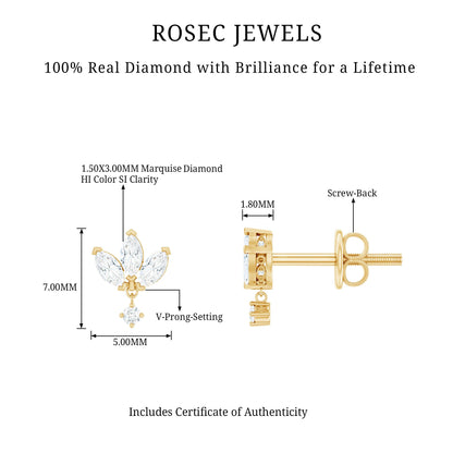 Genuine Diamond Lotus Flower Earrings for Women