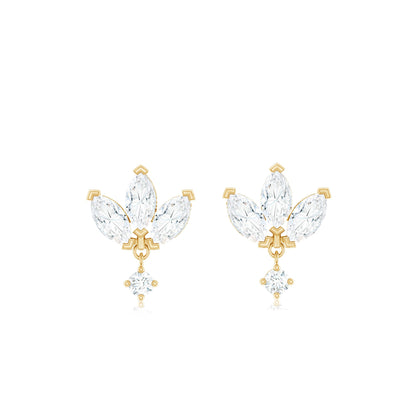 Genuine Diamond Lotus Flower Earrings for Women