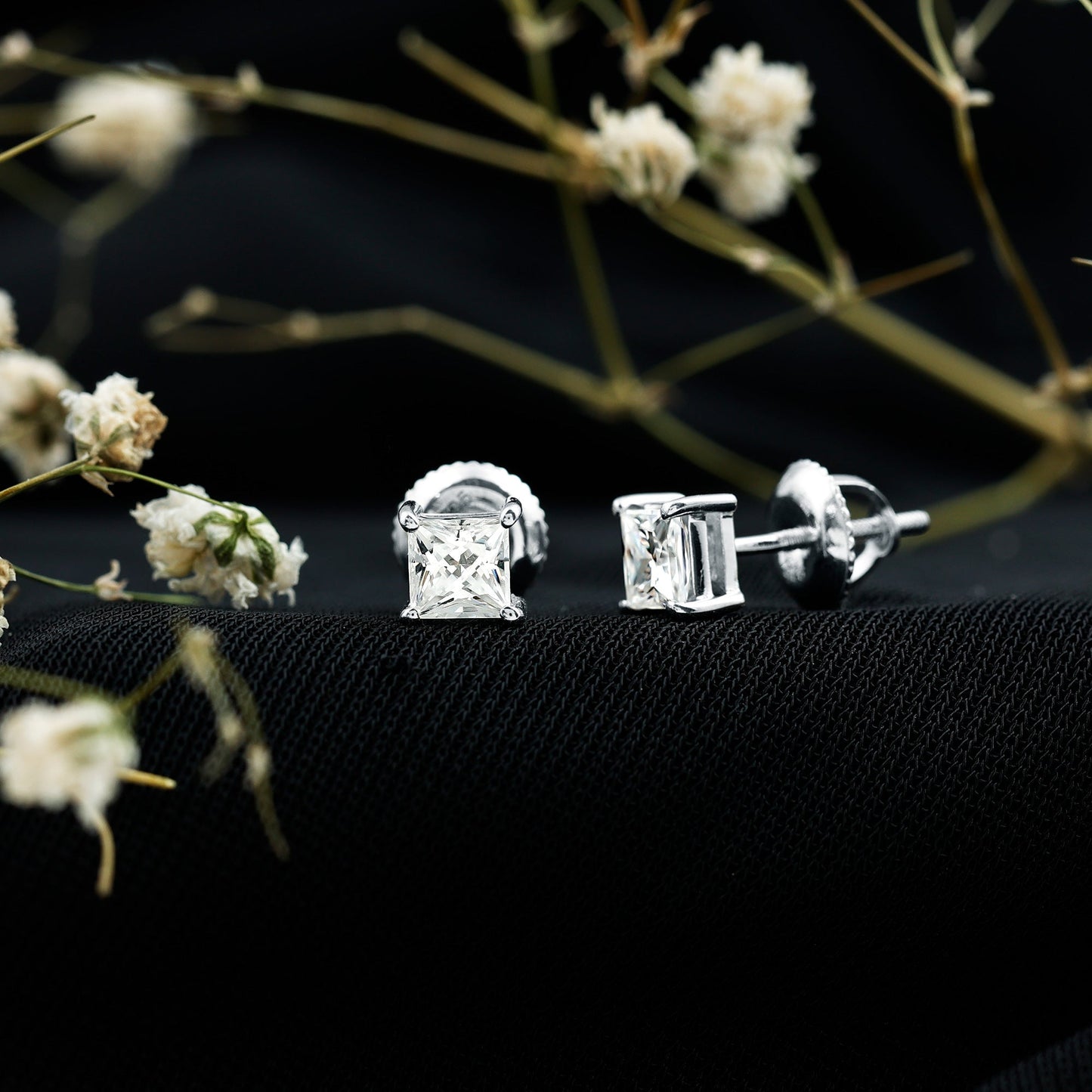 Princess Cut Moissanite Solitaire Stud Earrings for Women