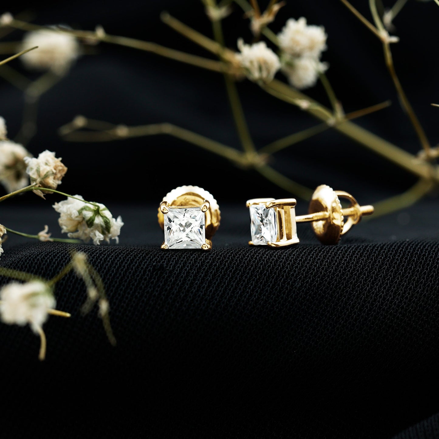 Princess Cut Moissanite Solitaire Stud Earrings for Women