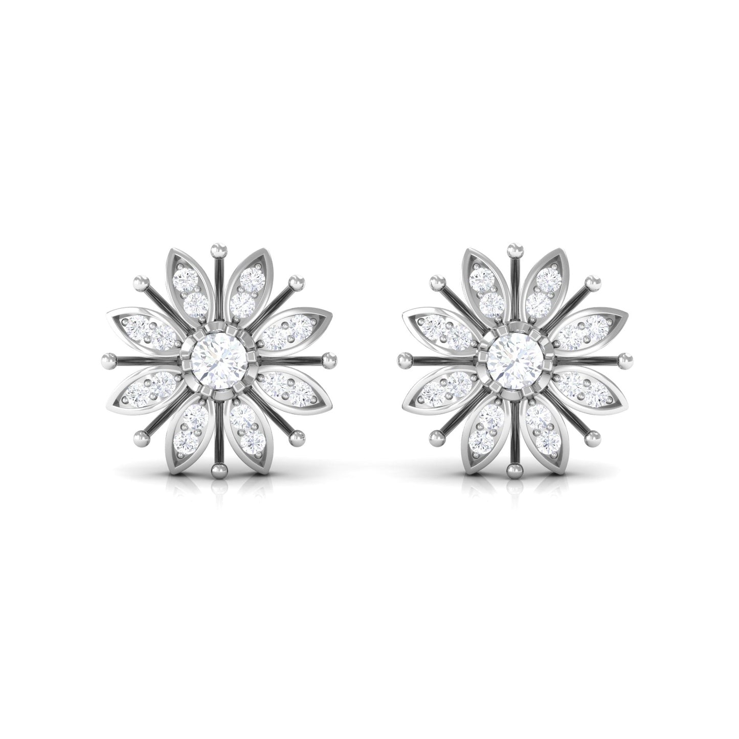 Natural Diamond Flower Stud Earrings with Screw Back