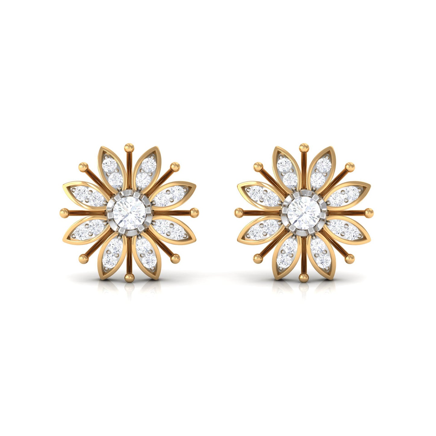 Natural Diamond Flower Stud Earrings with Screw Back