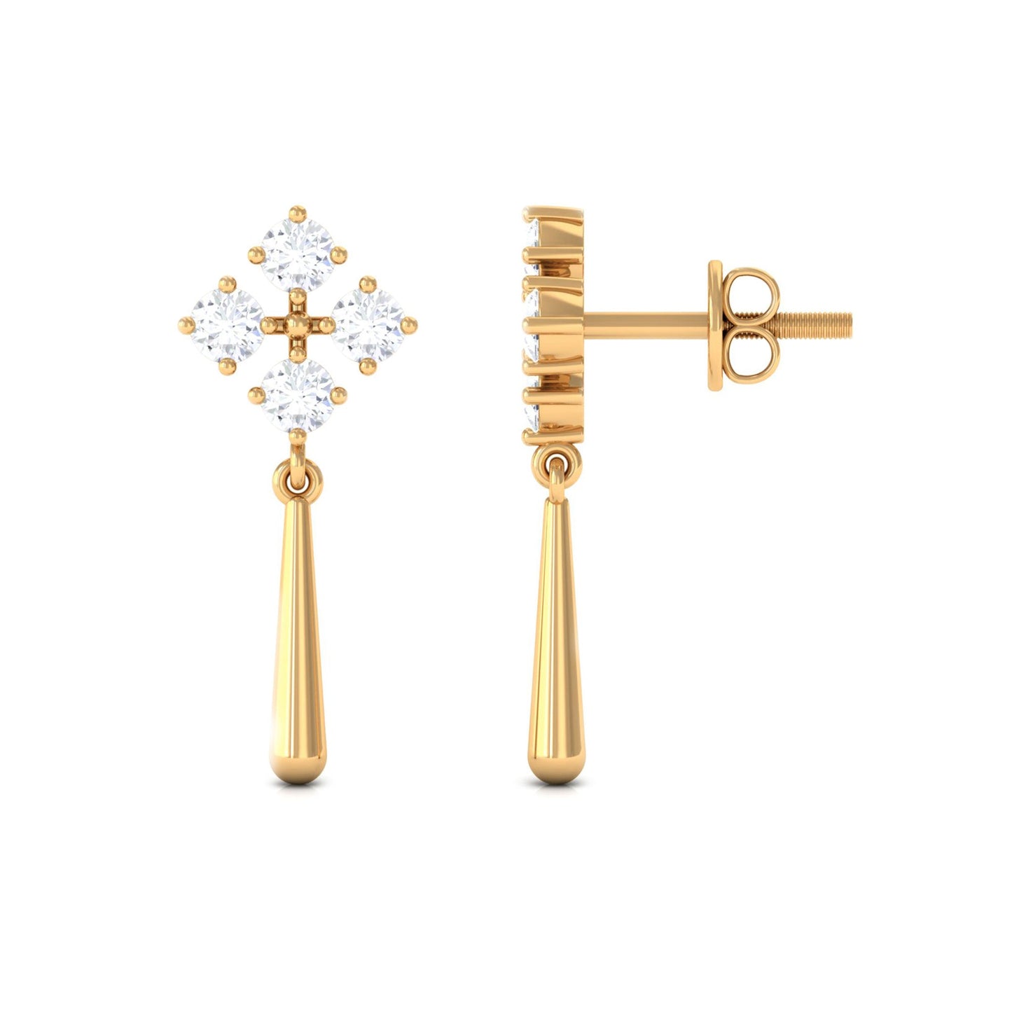 Minimal Diamond Dangle Drop Earrings with Screw Back