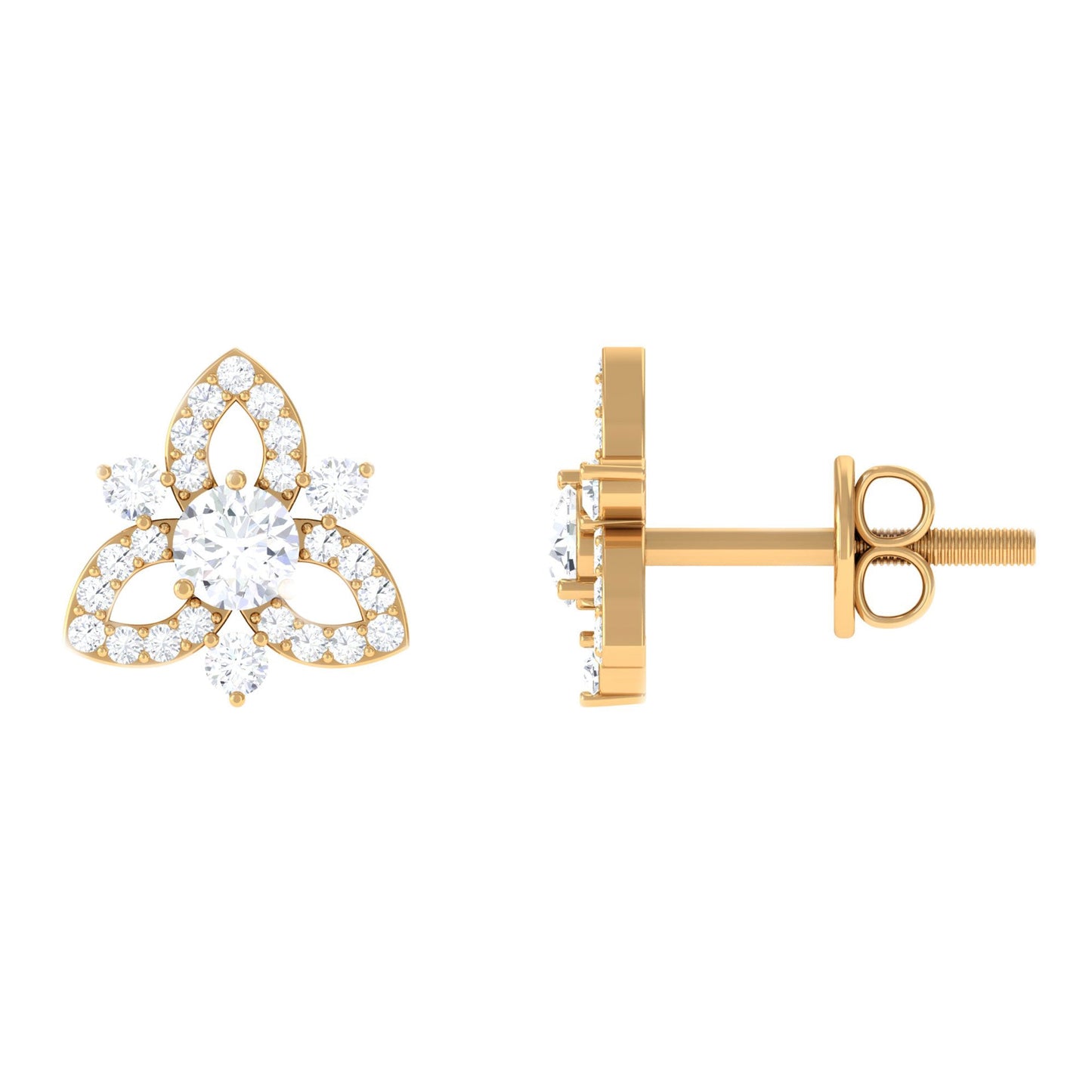 Genuine Diamond Floral Stud Earrings for Women