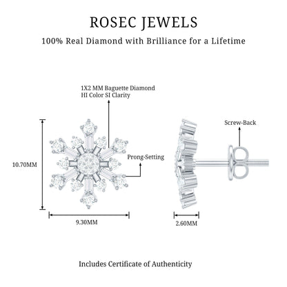 Genuine Diamond Snowflake Earrings for Christmas