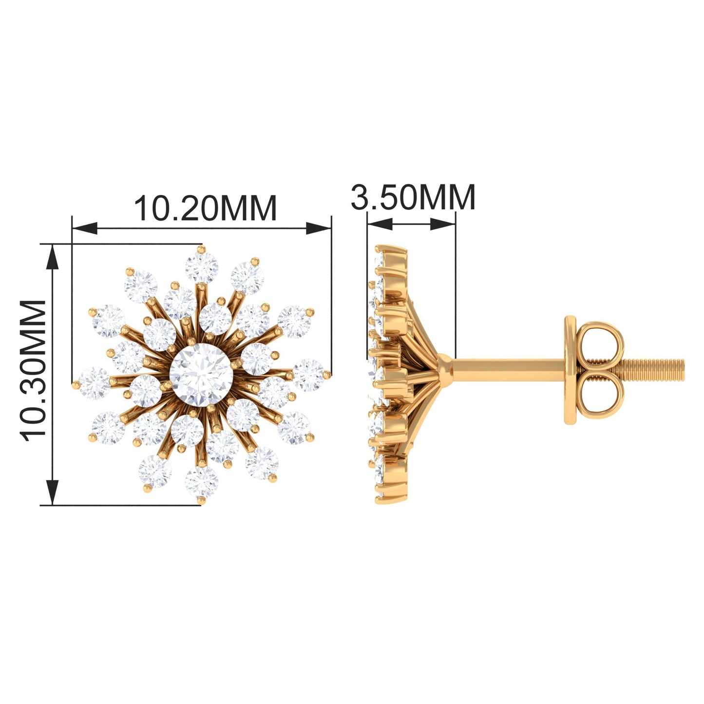 Certified Real Diamond Snowflake Earrings with Screw Back