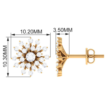 Certified Real Diamond Snowflake Earrings with Screw Back