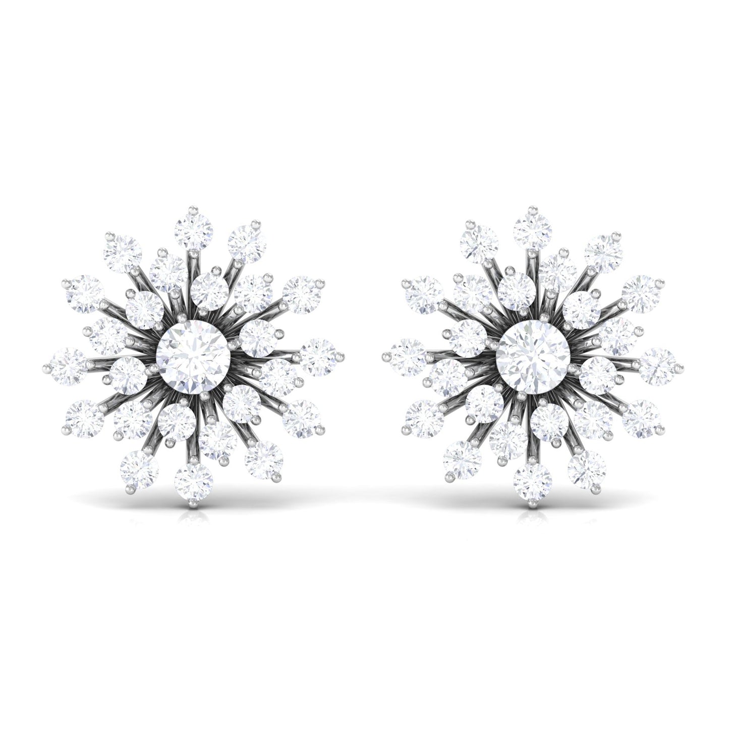 Certified Real Diamond Snowflake Earrings with Screw Back
