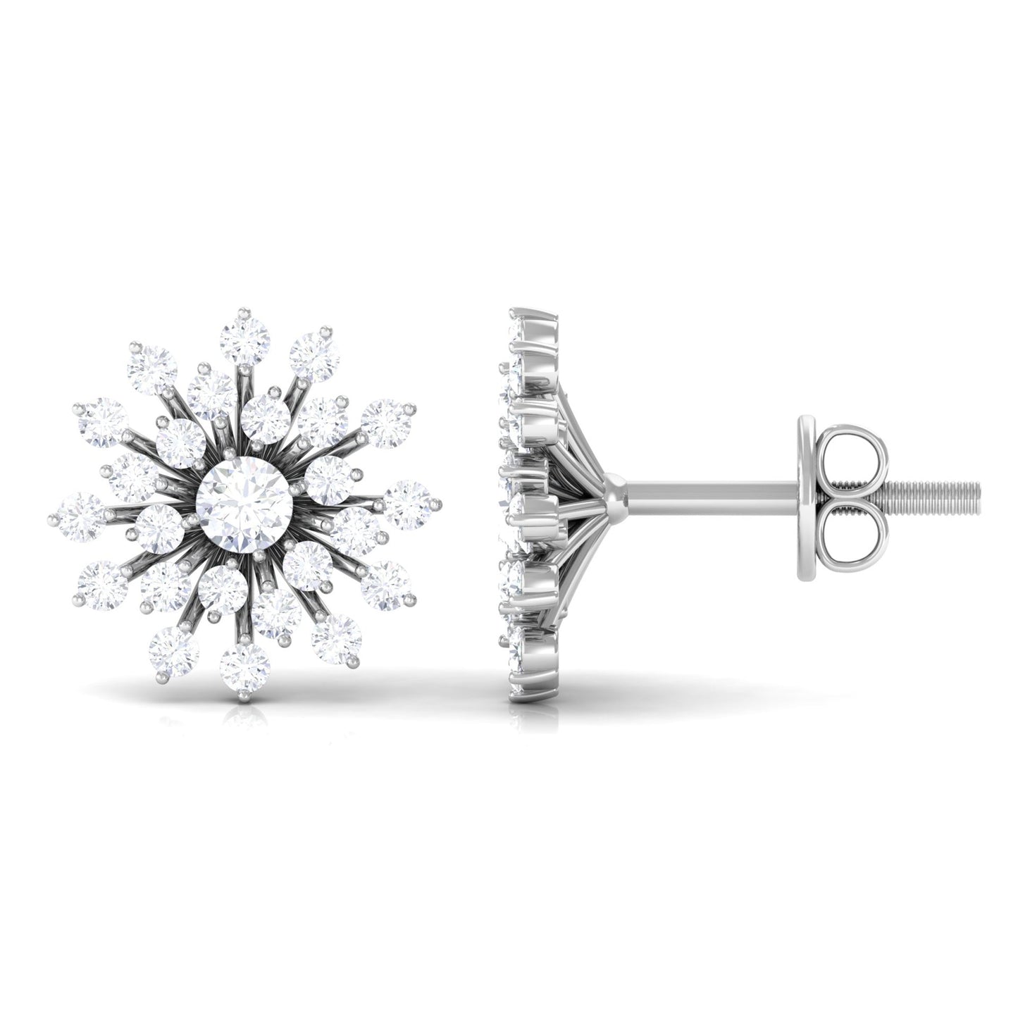 Certified Real Diamond Snowflake Earrings with Screw Back