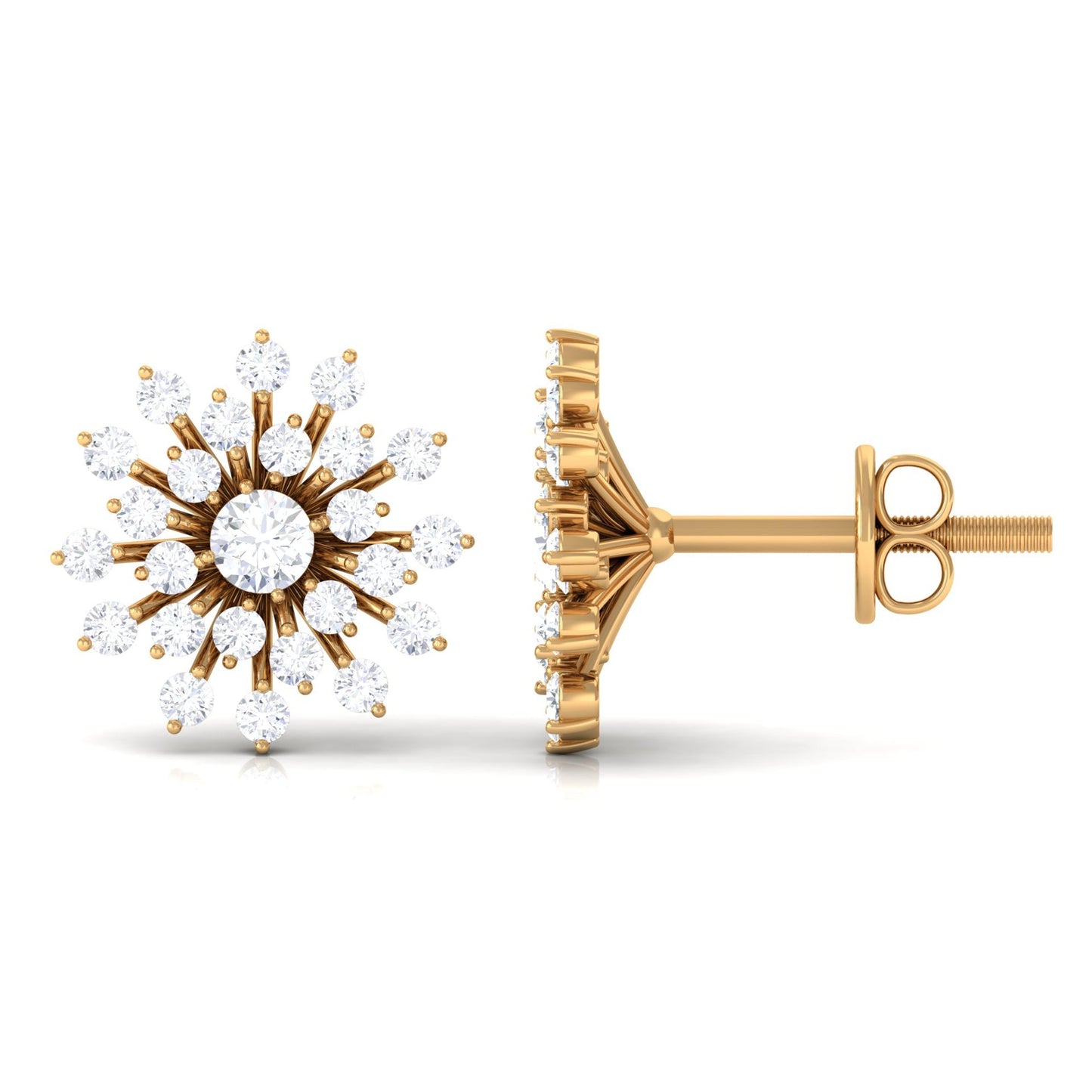 Certified Real Diamond Snowflake Earrings with Screw Back