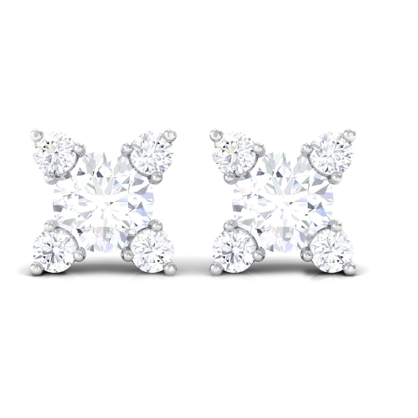 Real Diamond Flower Stud Earrings with Screw Backs