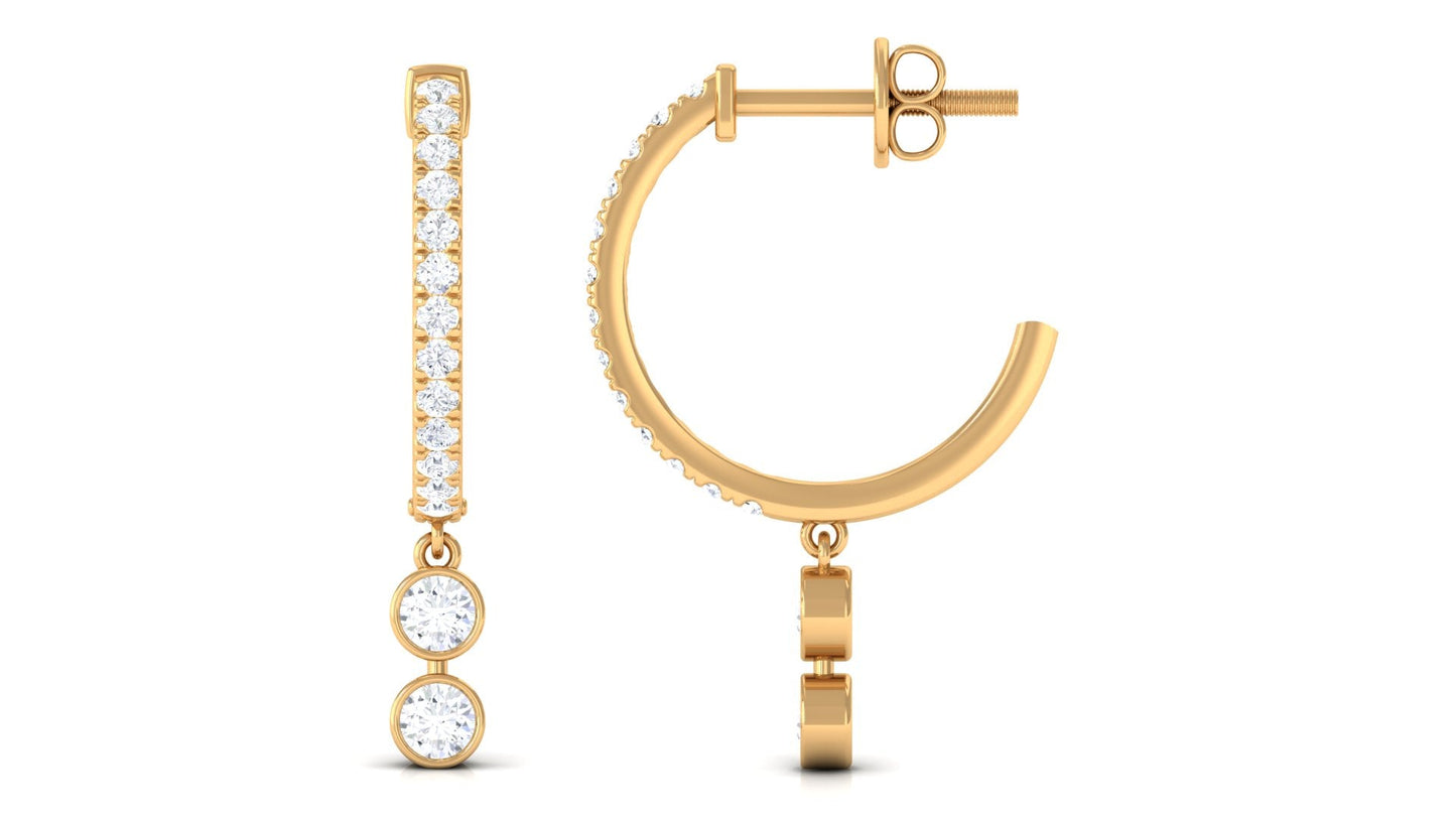 Diamond Hoop Drop Earrings in Bezel Setting